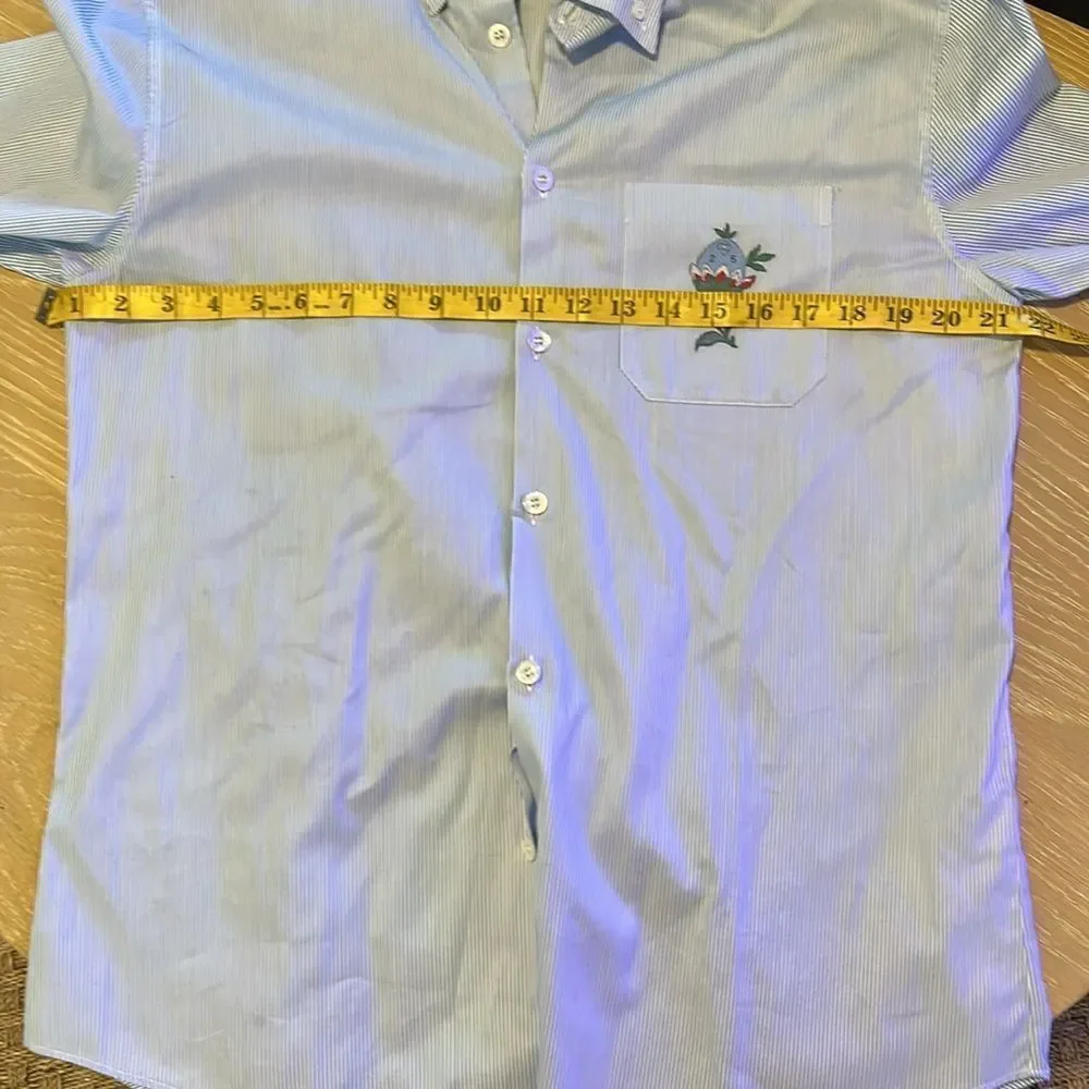 Gucci Light Blue Pinstriped Shirt Embroidered Flower pocket, Size 42 Preowned